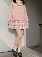 Japanese Kawaii Knitted Cardigan Women Heart Bow Pockets - Vusy Kawaii Shop