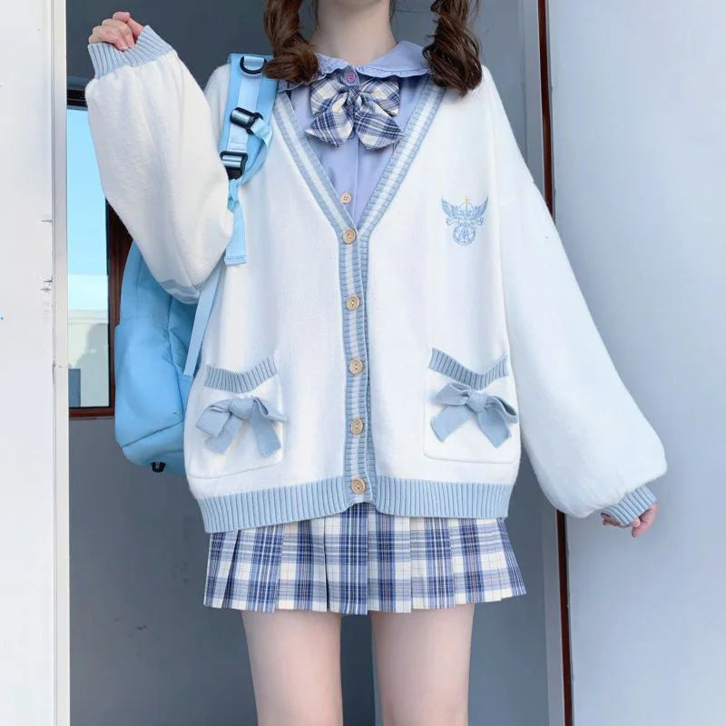 Pink Bow Women Sweaters Cardigan Korean Sweet Knitted Loose - Vusy Kawaii Shop
