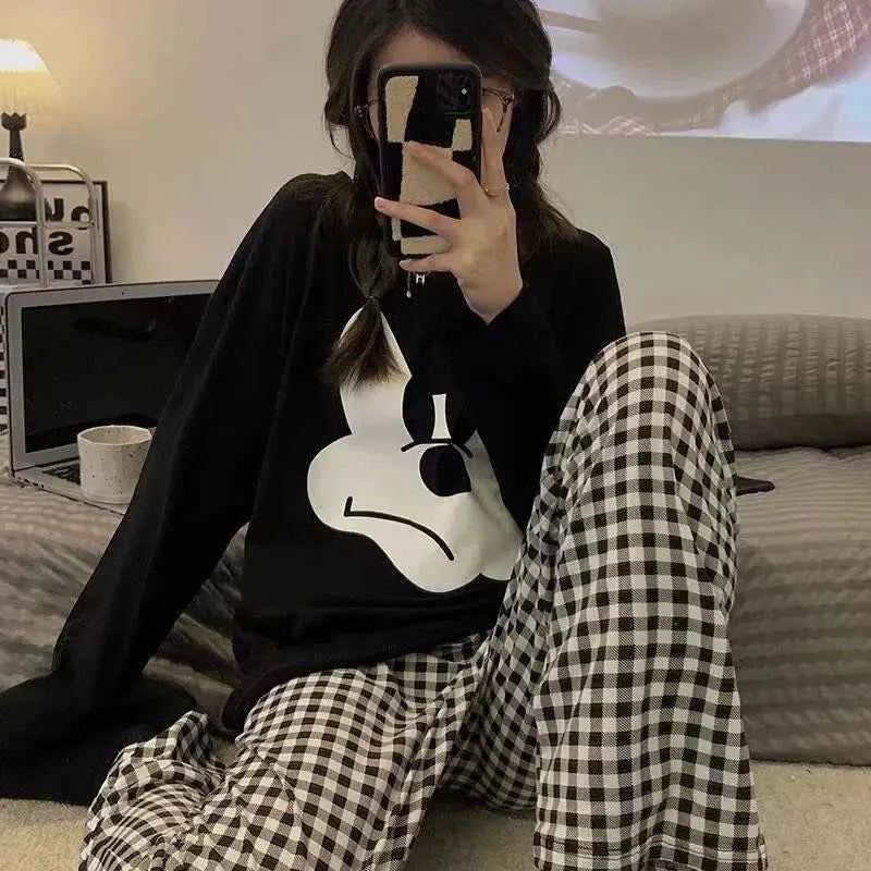 Kawaii Sanrios Hello Kittys Women's Pajamas Set Spring Autumn Anime Cartoon Student Long Sleeved Pants 2Pcs Girls Nightwear Gift