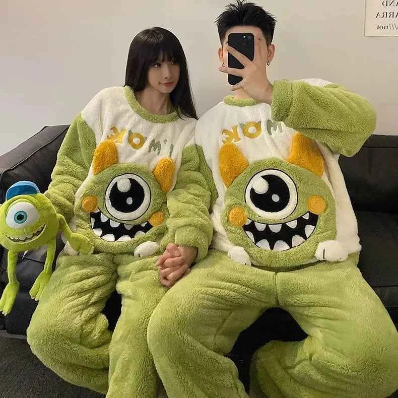 Cartoon Sanrios Cinnamoroll Pajamas Women Men Thickened Coral Velvet Anime Kuromi Autumn Winter Couple Warm Soft Home Clothes