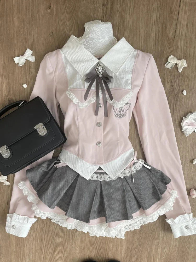 Knitted Suits Autumn Winter Woman V-Neck French Vintage Long - Vusy Kawaii Shop