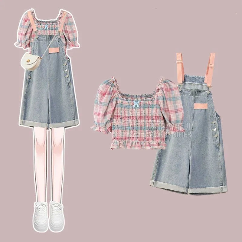 Summer Fashion Denim Shorts Matching Set Korean Elegant - Vusy Kawaii Shop