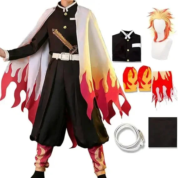 Kyojuro Rengoku Demon Slayer flame haori cosplay with wig, front view