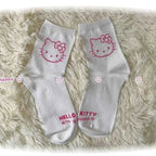 3 Pairs Female Y2K Hello Kitty Socks for Girls Medium Socks Kawaii Sanrio Accessories Socks Women Rosered Black White Sock