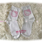3 Pairs Female Y2K Hello Kitty Socks for Girls Medium Socks Kawaii Sanrio Accessories Socks Women Rosered Black White Sock