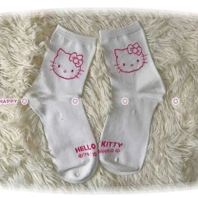 3 Pairs Female Y2K Hello Kitty Socks for Girls Medium Socks Kawaii Sanrio Accessories Socks Women Rosered Black White Sock