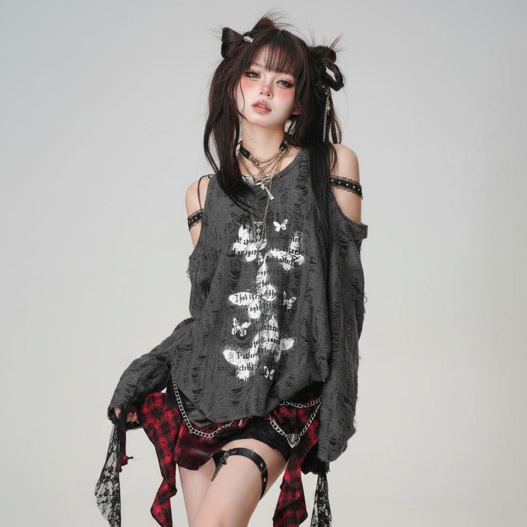 Aesthetic Sexy Off Shoulder Fairy Tops Streetwear Butterfly - Vusy Kawaii Shop