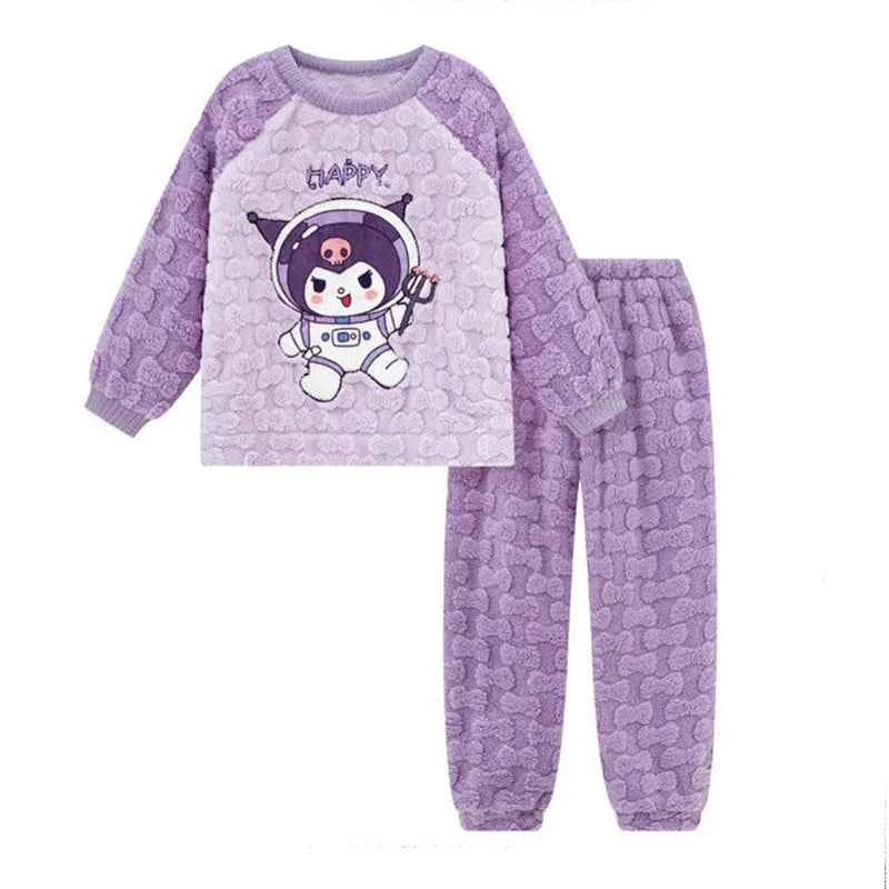 Anime Sanrios Pajamas Set Kawaii Cinnamoroll Cartoon Pajamas Coral Velvet Autumn Winter Warm Nightgown Cute Student Home Clothes