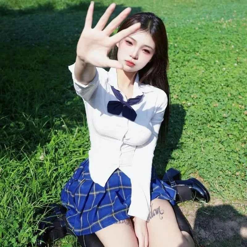American JK School Uniform Uniform Bow Pleated Skirt College
