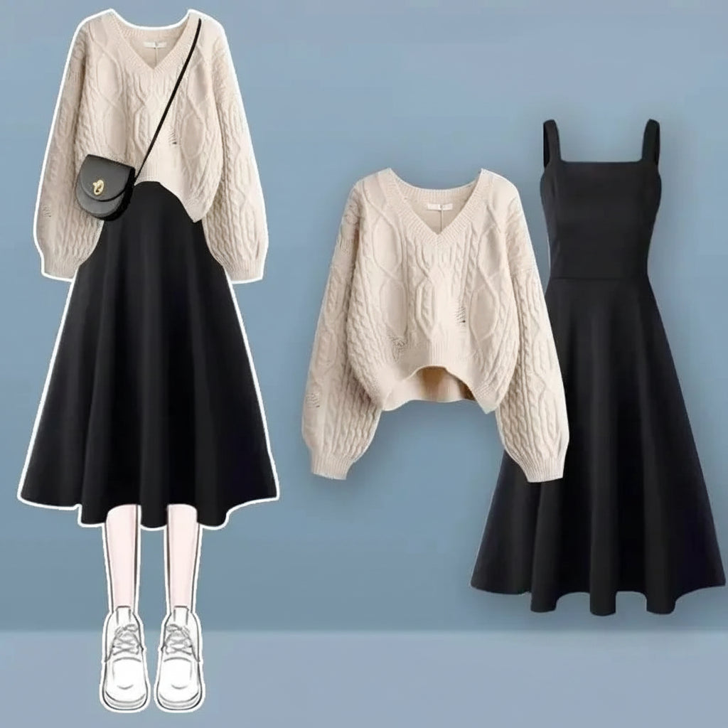 Soft Street Style Knitted Sweater Top and Bottom Set Autumn - Vusy Kawaii Shop