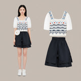 
Blue Tops + Black shorts