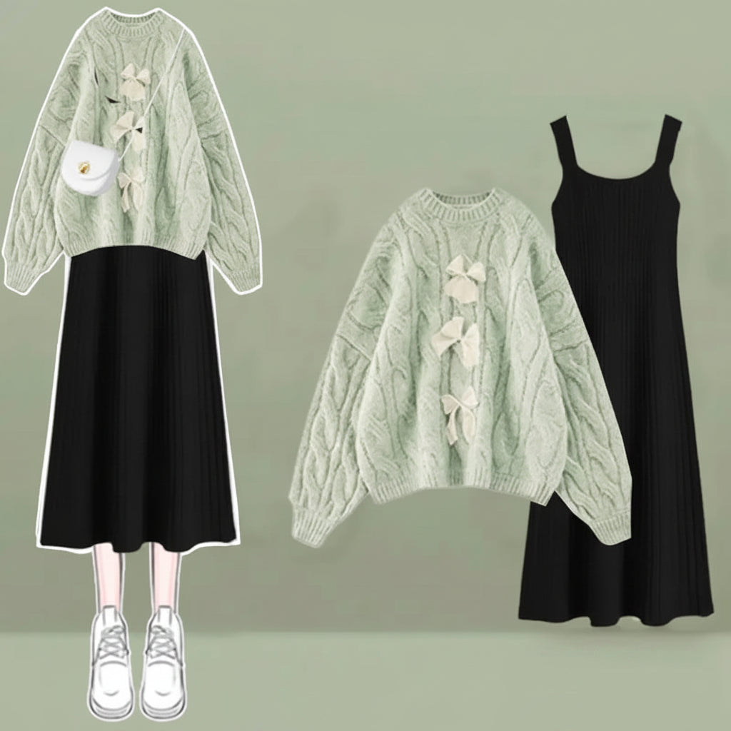 Women Spring and Autumn Fashion Knitted Sweater and Sling - Vusy Kawaii Shop