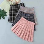 Plaid Pleated Skirt Women Spring High Waist A-Line Skirt