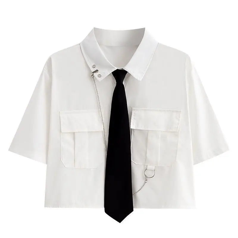 Tracksuit Set Korean College Style with Short-Sleeve Shirt - Vusy Kawaii Shop
