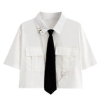 Tracksuit Set Korean College Style with Short-Sleeve Shirt - Vusy Kawaii Shop