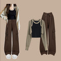 Ensemble gilet en maille et pantalon pour femme, collection printemps-automne, style coréen