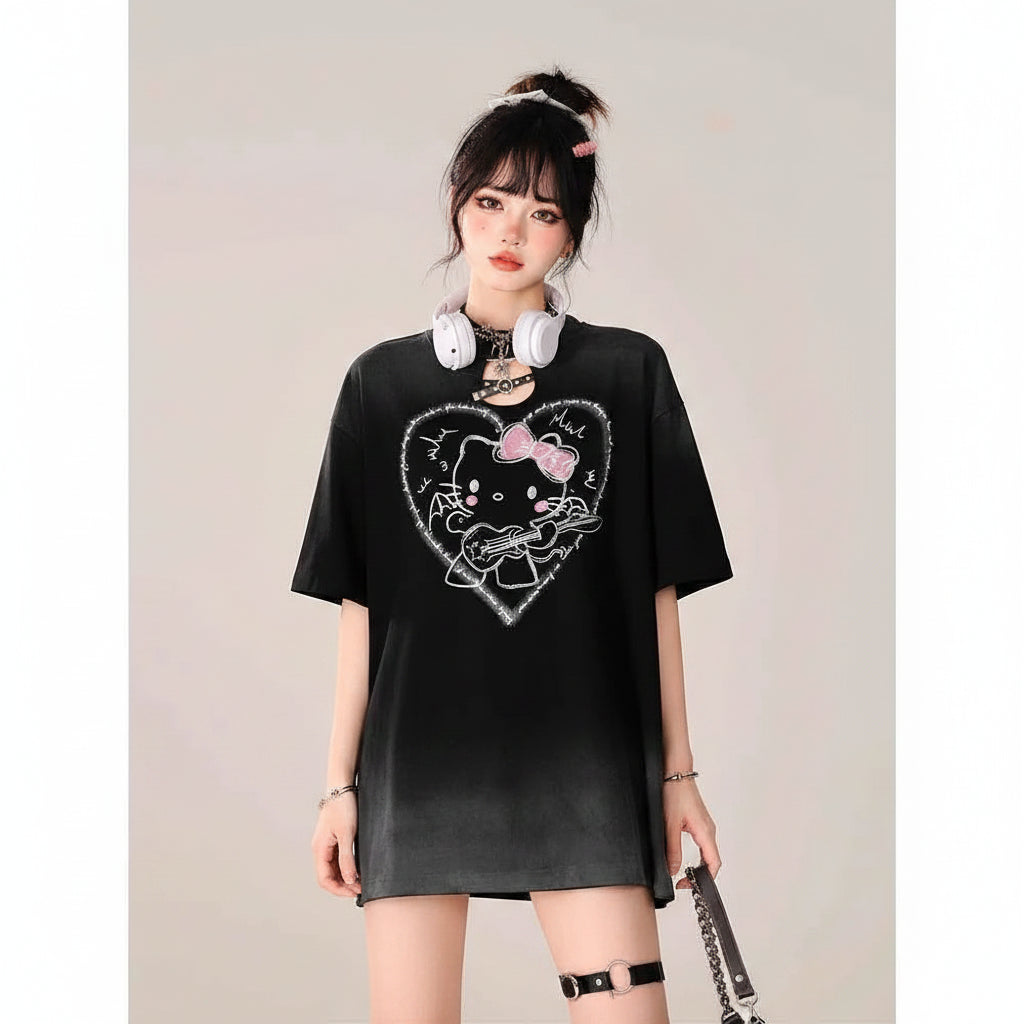Gradient Short Sleeved T-Shirt Women Slimming Personalized