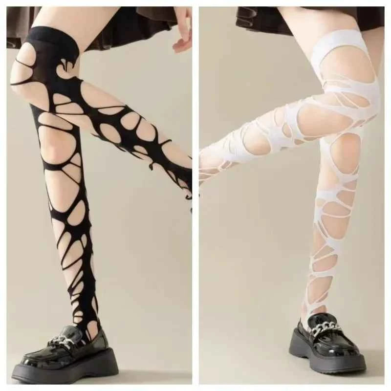 Irregular hole Stocking Women Lingerie Lolita Gothic style Erotic underwear Female Fishnet Long Socks Women's Thigh High Hosiery