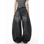 Y2K Black Graffiti Worn Out Womens Jeans High Waist Vintage Straight Baggy Denim Pants Street American Wide Leg Denim Trouser