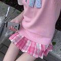 Sweet White Pink Plaid JK Skirt Preppy Style A-Line Pleated
