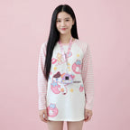 Japanese Patchwork Pink Stripe Casual T-Shirt Autumn Cartoon - Vusy Kawaii Shop