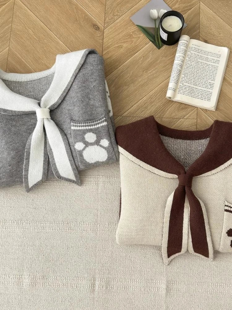 Preppy Style Grunge Kawaii Cute Cat Jacquard Sweaters Women - Vusy Kawaii Shop