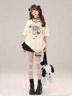 Short Sleeved T-Shirt Women Loose Design Half Sleeved Belly
