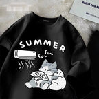 Summer Japanese Cartoon Cute Cat Fun Print Short Sleeve - Vusy Kawaii Shop