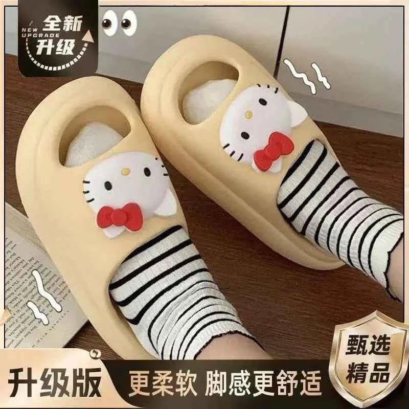 Sanrios Hello Kittys Slippers Women's Summer Outdoor Thick Sole Shoes Fashion Home Bathroom Slippers Anti Slip Girls Sandals