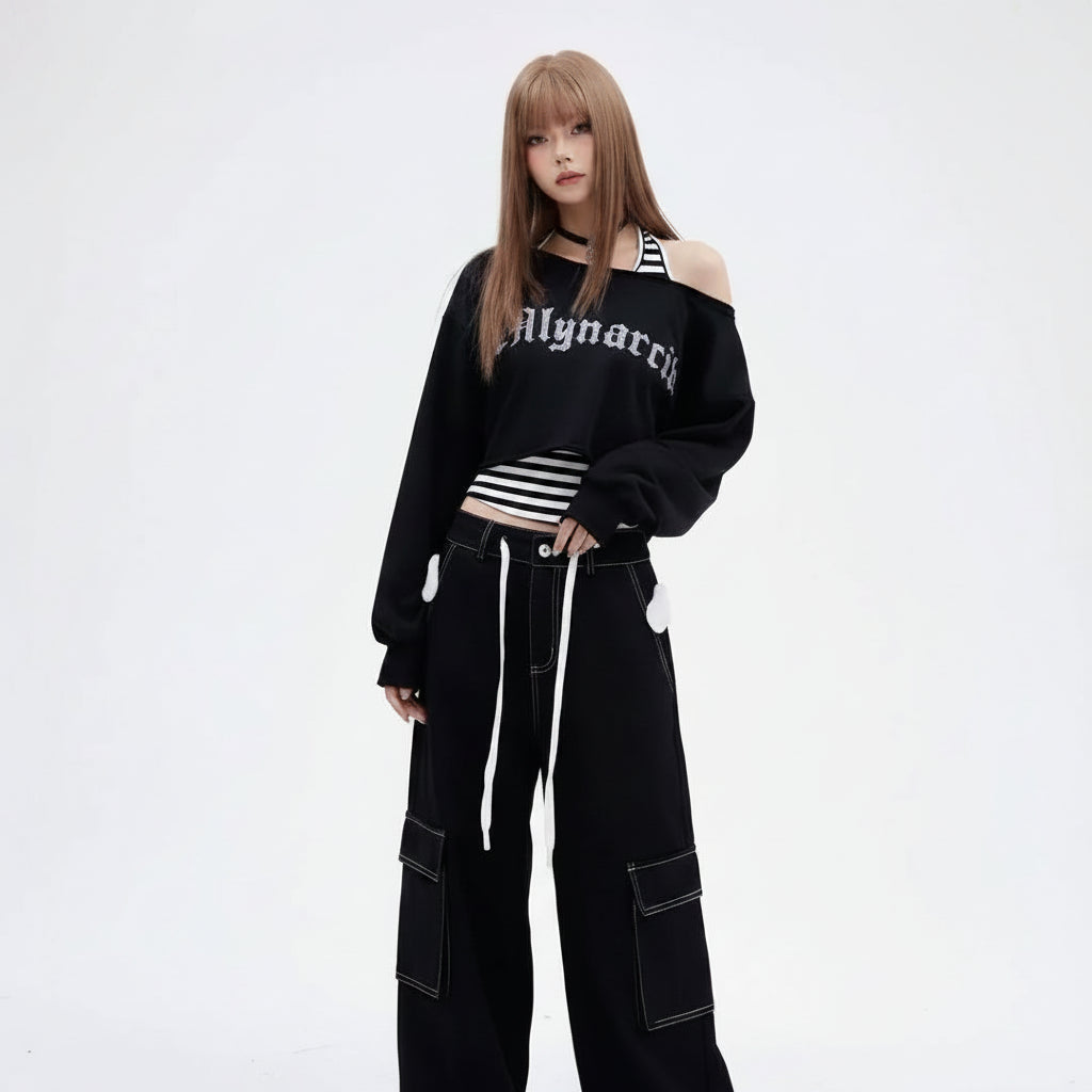 Spring-Autumn Retro Off Shoulder Short Girl Long Sleeve - Vusy Kawaii Shop