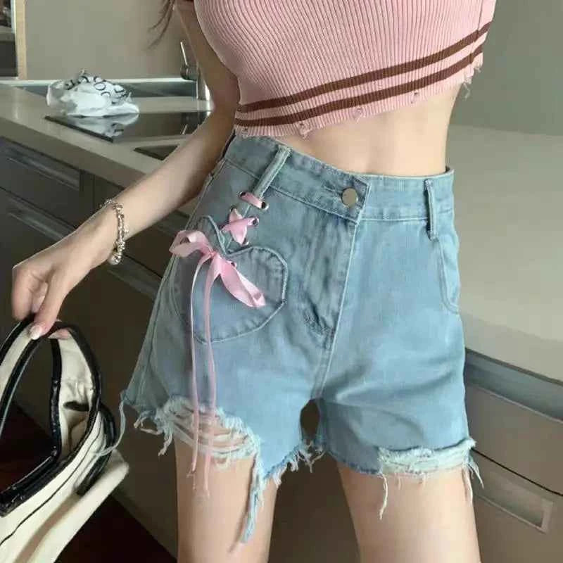 Summer Denim Pant Trousers Women Japanese Embroidery Cartoon