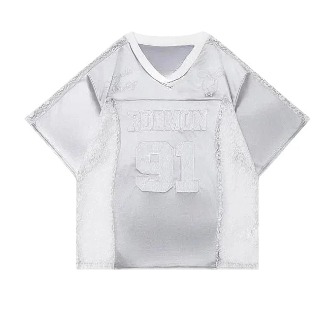 American Lace Embroidered Sports Jersey T-Shirts Harajuku - Vusy Kawaii Shop