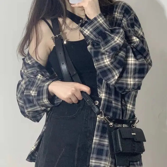 Women Spring-Summer Fashion Plaid Shirt and Irregular Dress - Vusy Kawaii Shop