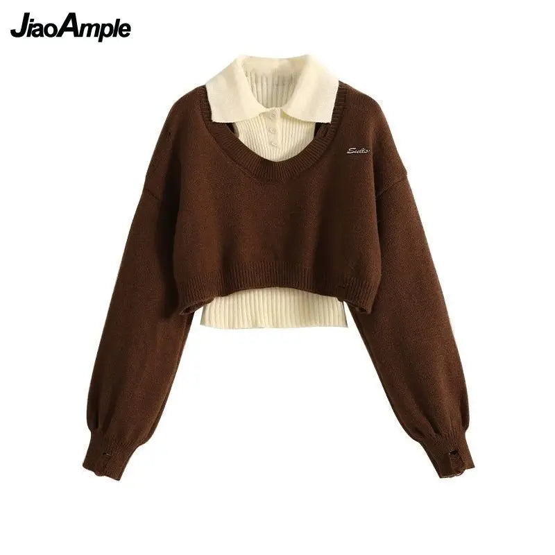 Women Spring Autumn Vintage Knit Sweater, Vest and Denim - Vusy Kawaii Shop
