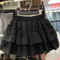 Japanese Sweet Lace Patchwork Ruched Cake Skirts High Waist
