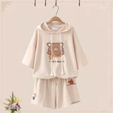 
Apricot scarf bear Top + apricot shorts