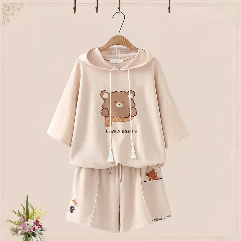Summer Short Sleeve Sports Suit Cute Bear T-Shirt Japanese - Vusy Kawaii Shop