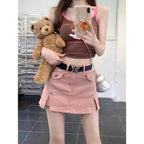 Kawaii Pink Mini Skirts Aesthetic Sweet Cute High Sweet Slim