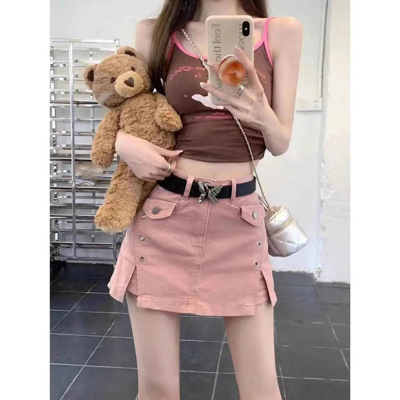Kawaii Pink Mini Skirts Aesthetic Sweet Cute High Sweet Slim
