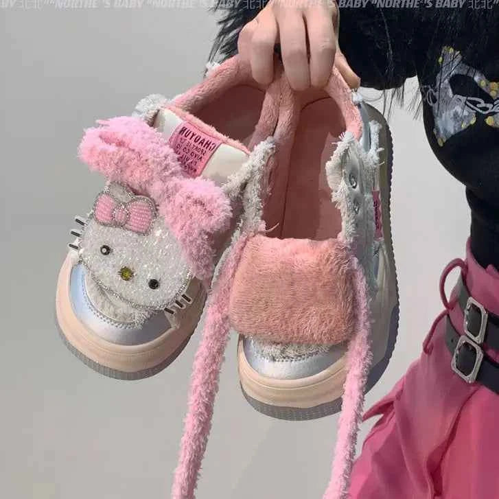 Sanrios Hello Kittys Fashion Design Plate Shoes Y2K Girl Cartoon Korean Style Aesthetic Cute Shoes Women Fashion Casual Sneakers