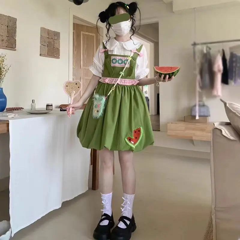 Japanese Summer Slim Waist Bow Strap Flower Bud Dress - Vusy Kawaii Shop