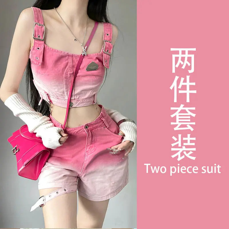 Sweet Fashion Suit Summer Gradient Pink-Harajuku Punk - Vusy Kawaii Shop