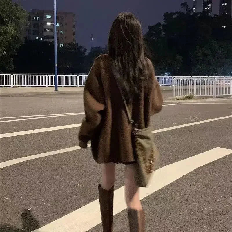 Women Suit Autumn V Neck Single Breasted Long Sleeve Knitted - Vusy Kawaii Shop