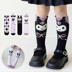 4 Pairs Cartoon Sanrio Kuromi Socks Kawaii Children's Calf Socks Cotton Girls Bow Spring and Summer Stockings Children's Gifts