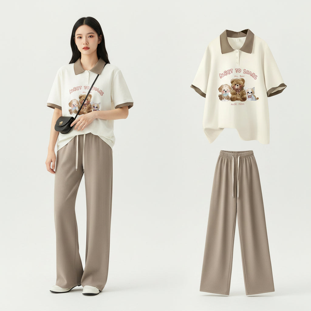Summer Japanese Loose Polo Short-Sleeved T-Shirt Sweet Cute - Vusy Kawaii Shop