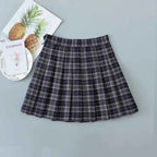 Plaid Pleated Skirt Women Spring High Waist A-Line Skirt