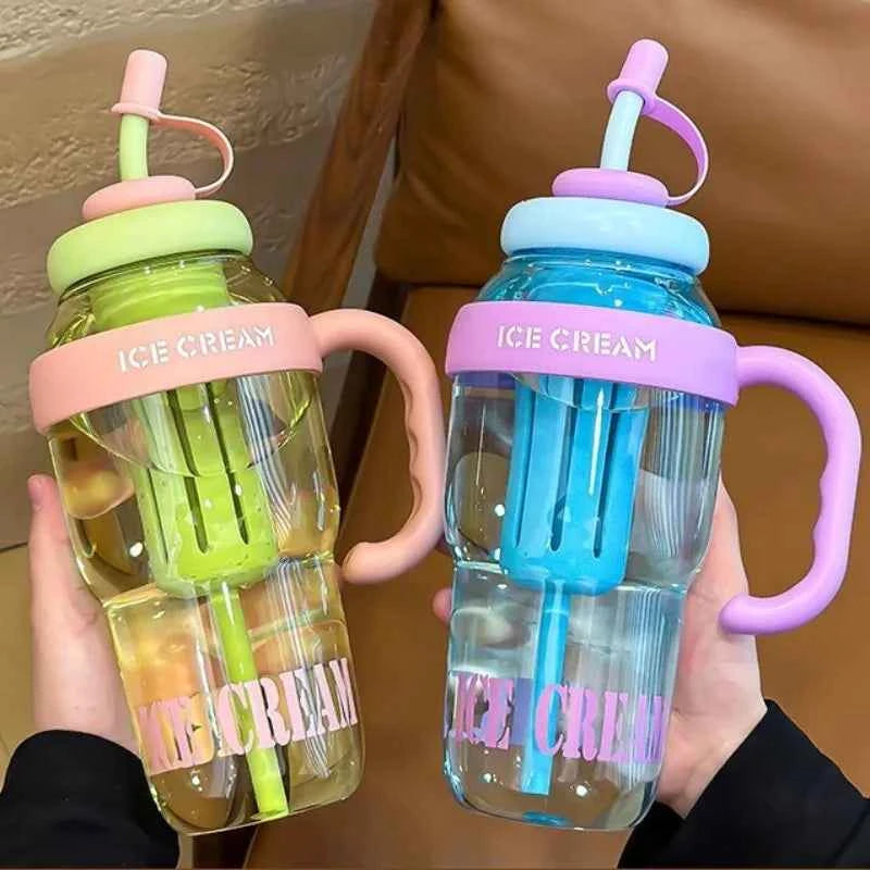 Trendy Oversized Tumbler - 32oz Summer Cup with Straw & Leakproof Lid - Cute Lucky Print Design for Travel, Beach & Outdoor