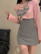 Two Pieces Set Aesthetic Korean Fashion Letter Embroidery - Vusy Kawaii Shop