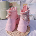 Lolita's Original Thick Soled Boots Women's Pink High Rise Short Boots Sweet Diamond Inlaid Fairy New High Top Single Shoes