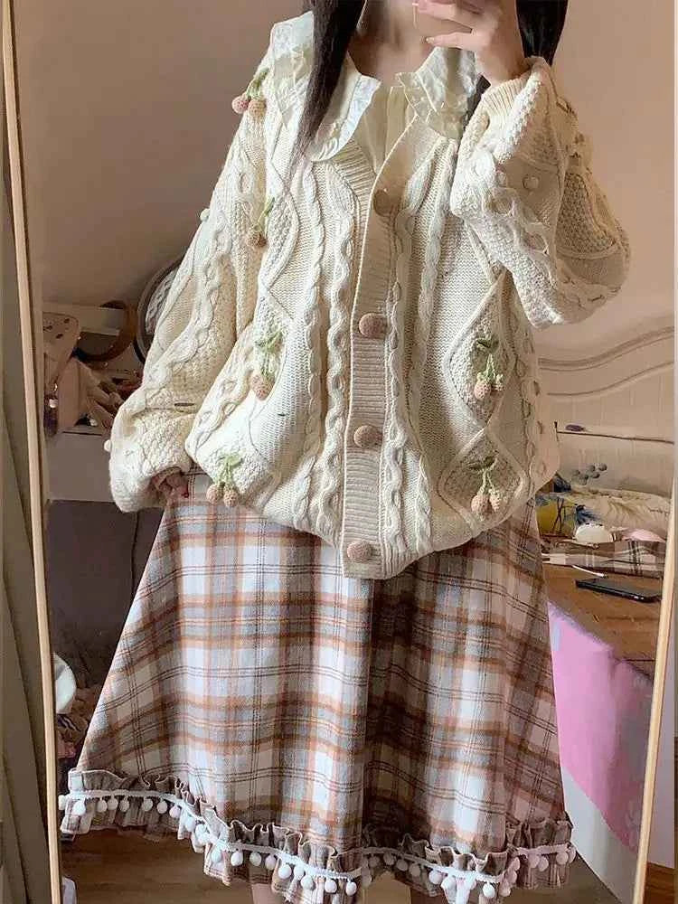 Japanese Sweet Woolen Plaid Skirt Autumn and Winter Grid